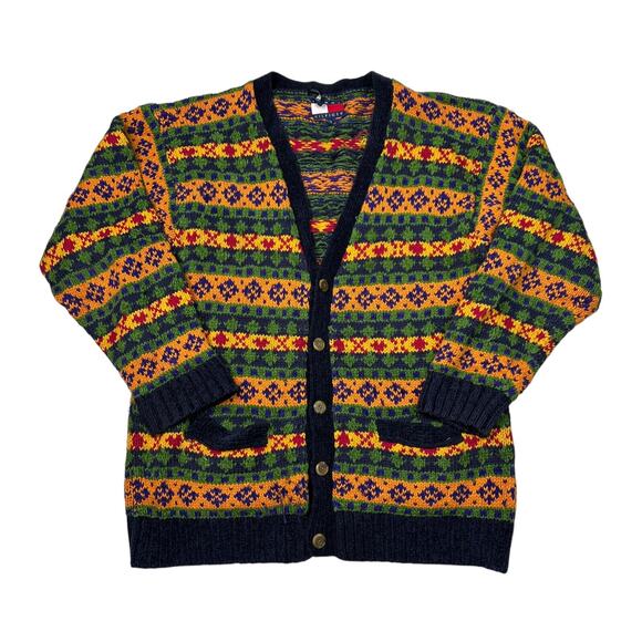 Tommy Hilfiger Colorful Geometric V-Neck Grandpa Cardigan Sweater FLAW Large - Picture 1 of 5